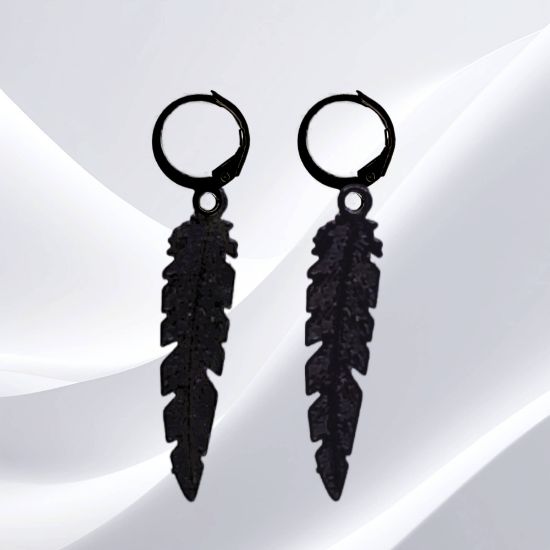 Imagen de 1 Par de Plumas Etnicas Grandes Acero en Arracaditas Acero Color Negro Alta Durabilidad+5 Modelos y Colores Para Escoger CUPF&=X1PLu