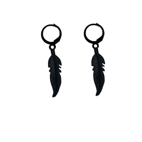 Imagen de 1 Par de Plumas Medianas Acero en Arracaditas Acero Color Negro Alta Durabilidad+20 Modelos y Colores Para Escoger CUPF&=X1PLu