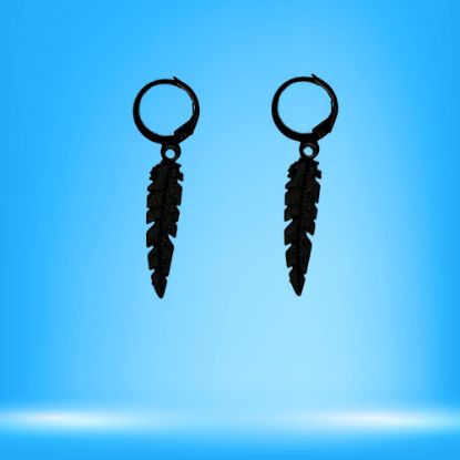Imagen de 1 Par de Plumas Medianas Acero en Arracaditas Acero Color Negro Alta Durabilidad+20 Modelos y Colores Para Escoger CUPF&=X1PLu