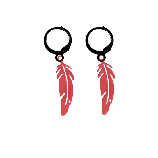Imagen de 1 Par de Plumas Medianas Acero en Arracaditas Acero Color Negro Alta Durabilidad+20 Modelos y Colores Para Escoger CUPF&=X1PLu