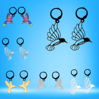 Imagen de 1 Par de Bonitos Colibries en Arracaditas Acero Color Negro Alta Durabilidad +5 Modelos y Colores para Escoger x1colib
