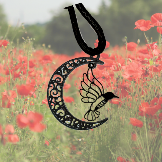 Imagen de Hermoso Colibri Silueta Grande Alta Durabilidad en Luna Creciente 41x31mm en Aretes, Collar o Juego (Aretes+Collar)+9 Combinaciones y Modelos para Escoger x1col-Lopi-12V