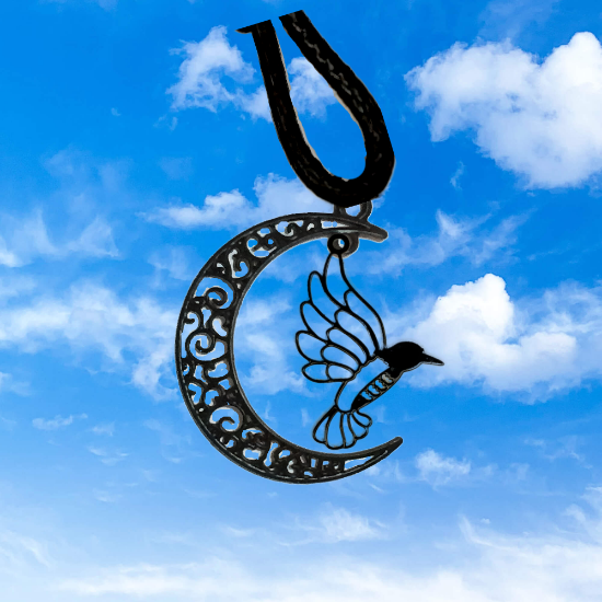 Imagen de Hermoso Colibri Silueta Grande Alta Durabilidad en Luna Creciente 41x31mm en Aretes, Collar o Juego (Aretes+Collar)+9 Combinaciones y Modelos para Escoger x1col-Lopi-12V