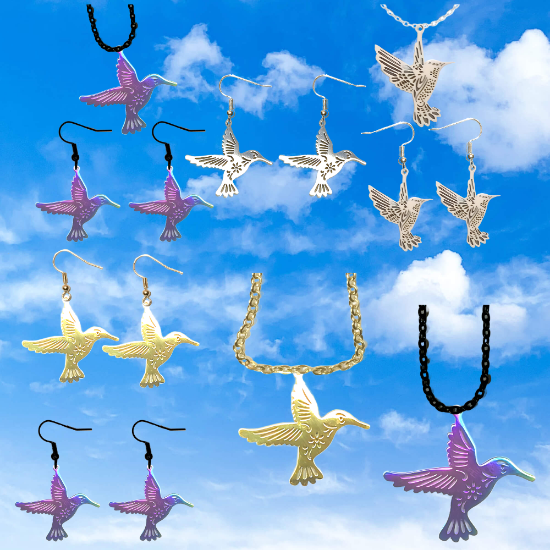 Imagen de Hermoso Dije Colibri Grande Acero Inoxidable  en Aretes, Dije/Collar o Juego Alta Durabilidad+ 9 Modelos a Escoger 