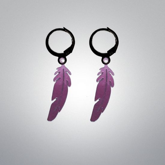 Imagen de 1 Par de Plumas Medianas Acero en Arracaditas Acero Color Negro Alta Durabilidad+20 Modelos y Colores Para Escoger CUPF&=X1PLu-Lopi