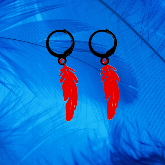 Imagen de 1 Par de Plumas Medianas Acero en Arracaditas Acero Color Negro Alta Durabilidad+20 Modelos y Colores Para Escoger CUPF&=X1PLu-Lopi