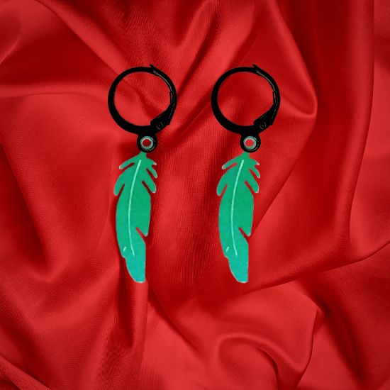 Imagen de 1 Par de Plumas Medianas Acero en Arracaditas Acero Color Negro Alta Durabilidad+20 Modelos y Colores Para Escoger CUPF&=X1PLu-Lopi