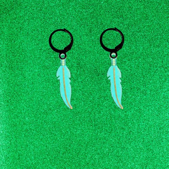 Imagen de 1 Par de Plumas Medianas Acero en Arracaditas Acero Color Negro Alta Durabilidad+20 Modelos y Colores Para Escoger CUPF&=X1PLu-Lopi