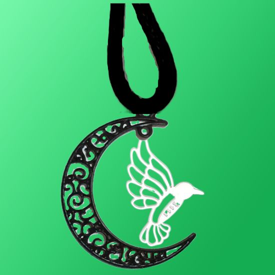 Imagen de Hermoso Colibri Silueta Grande Alta Durabilidad en Luna Creciente 41x31mm en Aretes, Collar o Juego (Aretes+Collar)+9 Combinaciones y Modelos para Escoger x1col-Lopi-12V