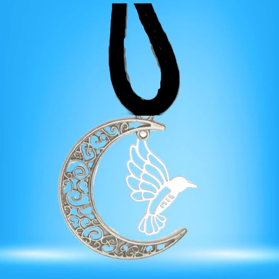 Imagen de Hermoso Colibri Silueta Grande Alta Durabilidad en Luna Creciente 41x31mm en Aretes, Collar o Juego (Aretes+Collar)+9 Combinaciones y Modelos para Escoger x1col-Lopi-12V