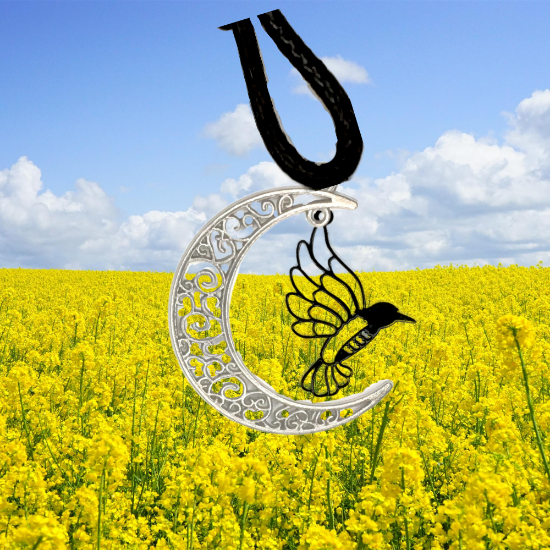 Imagen de Hermoso Colibri Silueta Grande Alta Durabilidad en Luna Creciente 41x31mm en Aretes, Collar o Juego (Aretes+Collar)+9 Combinaciones y Modelos para Escoger x1col-Lopi-12V