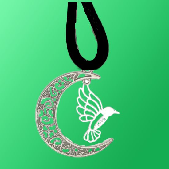 Imagen de Hermoso Colibri Silueta Grande Alta Durabilidad en Luna Creciente 41x31mm en Aretes, Collar o Juego (Aretes+Collar)+9 Combinaciones y Modelos para Escoger x1col-Lopi-12V