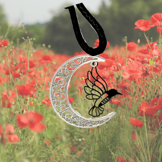 Imagen de Hermoso Colibri Silueta Grande Alta Durabilidad en Luna Creciente 41x31mm en Aretes, Collar o Juego (Aretes+Collar)+9 Combinaciones y Modelos para Escoger x1col-Lopi-12V