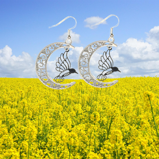 Imagen de Hermoso Colibri Silueta Grande Alta Durabilidad en Luna Creciente 41x31mm en Aretes, Collar o Juego (Aretes+Collar)+9 Combinaciones y Modelos para Escoger x1col-Lopi-12V