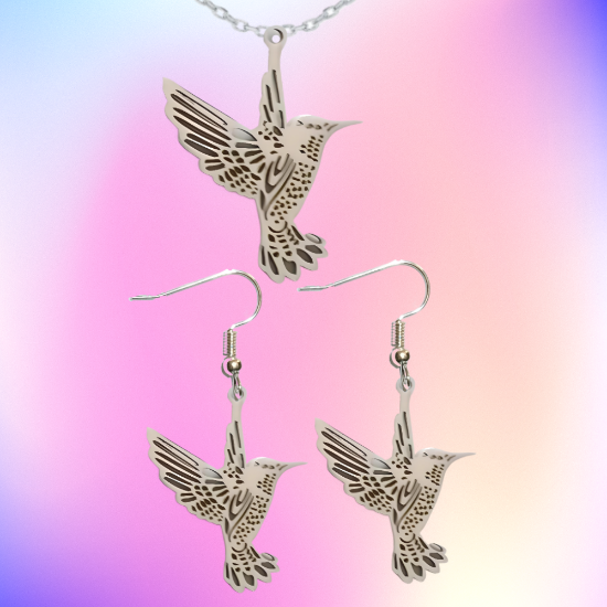 Imagen de Hermoso Dije Colibri Grande Acero Inoxidable  en Aretes, Dije/Collar o Juego Alta Durabilidad+ 9 Modelos a Escoger 