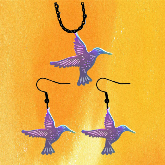 Imagen de Hermoso Dije Colibri Grande Acero Inoxidable  en Aretes, Dije/Collar o Juego Alta Durabilidad+ 9 Modelos a Escoger 