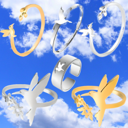 Imagen de  1 Anillo de Hermosisimo Colibrí  Acero Inoxidable Ajustable Alta Durabilidad+ 5 Modelos y Colores a Escoger X1ani-Lopi