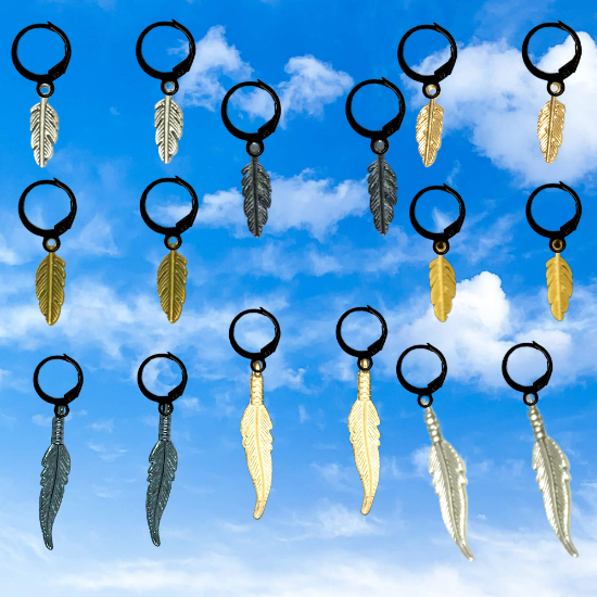 Imagen de 1 Par de Plumas Etnicas Chicas o Largas Acero en Arracaditas Acero Color Negro Alta Durabilidad+20 Modelos y Colores Para Escoger Alta Durabilidad CUPF&=X1plu-Lopi