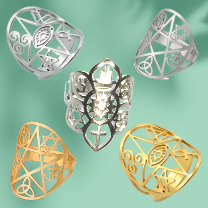 Imagen de +3 Modelos y Colores  Anillo de Acero Inoxidable con  6 Poderosísimos Símbolos  de Protección -AJUSTABLE x1ani-Lopi