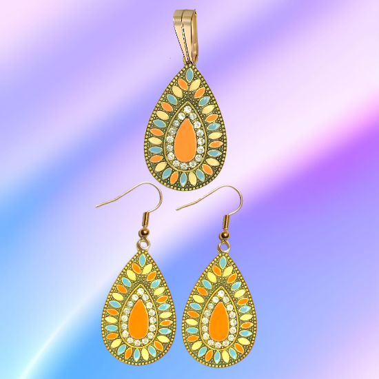 Imagen de Elegantes Dije(s)  en 1 Par Aretes o  en Juego Alta Durabilidad Gota Grande 35x25mm + Incrustaciones Cristal Zirconia Para Toda Ocasion +9 MOdelos a Escoger x1aregg