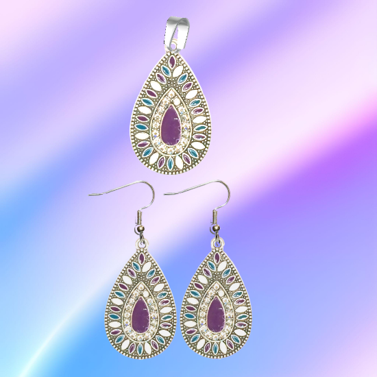 Imagen de Elegantes Dije(s)  en 1 Par Aretes o  en Juego Alta Durabilidad Gota Grande 35x25mm + Incrustaciones Cristal Zirconia Para Toda Ocasion +9 MOdelos a Escoger x1aregg