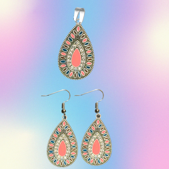 Imagen de Elegantes Dije(s)  en 1 Par Aretes o  en Juego Alta Durabilidad Gota Grande 35x25mm + Incrustaciones Cristal Zirconia Para Toda Ocasion +9 MOdelos a Escoger x1aregg