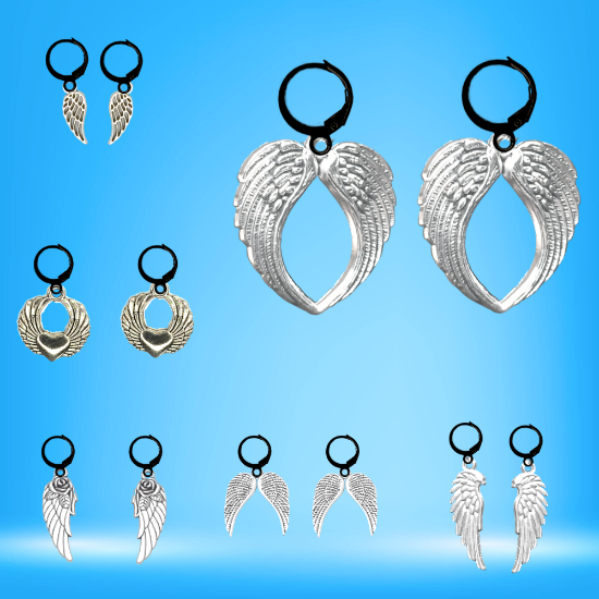 Imagen de Hermosas Alas de angel en 1 Par de Arracaditas Negras o Aretes Negros+ de 10 Modelos para Escoger x1-7