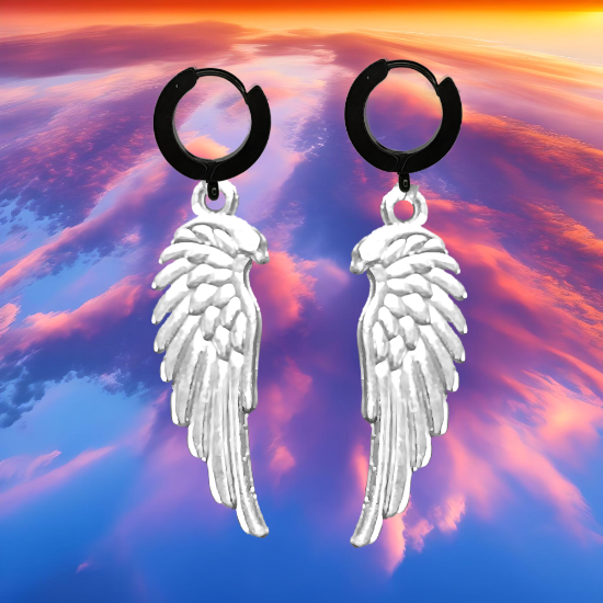 Imagen de Hermosas Alas de angel en 1 Par de Arracadas Negras Verdaderas o Aretes Negros+ de 10 Modelos para Escoger x1-7