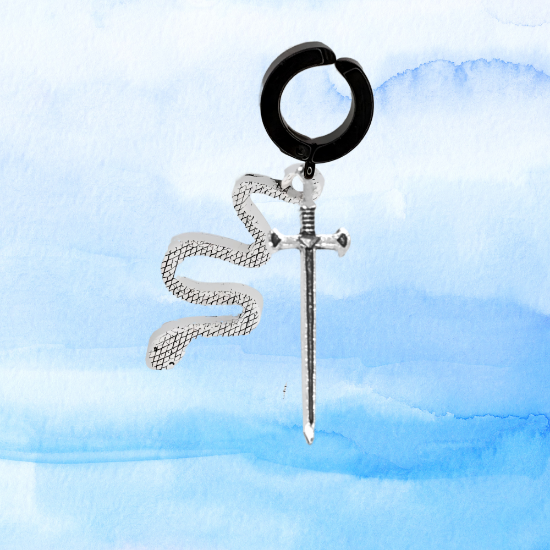 Imagen de Espada Corta+ Serpiente en Arete Negro Falso Acero Inoxidable / Arracada Falsa o Arete Clip+ de 6 Modelos para Escoger x1-8