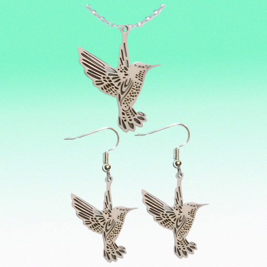 Imagen de Hermoso Dije Colibri Grande Acero Inoxidable  en Aretes, Dije/Collar o Juego Alta Durabilidad+ 9 Modelos a Escoger 
