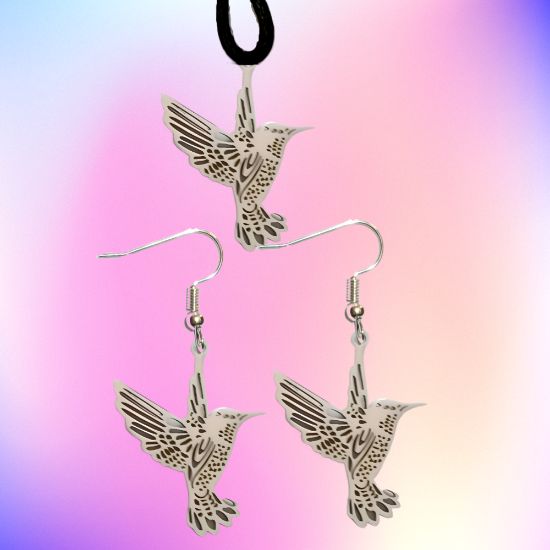 Imagen de Hermoso Dije Colibri Grande Acero Inoxidable  en Aretes, Dije/Collar o Juego Alta Durabilidad+ 9 Modelos a Escoger 