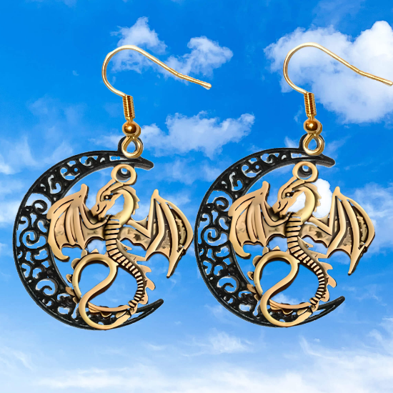 Imagen de 1 Par de Aretes con Dije de Dragon Vikingo Grande o Chico Con o Sin Luna+ de 3 Modelos para Escoger x1-10