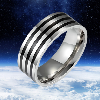 Imagen de 1 Elegante Anillo 8mm 3 Bandas Negras Unisex o Para Pareja Acero Tungsteno Inoxidable A Escoger 2 Colores en 7 Tallas ALTISIMA RESISTENCIA - ANTIRAYADURAS Y ELEGANCIA  x1-113