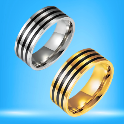 Imagen de 1 Elegante Anillo 8mm 3 Bandas Negras Unisex o Para Pareja Acero Tungsteno Inoxidable A Escoger 2 Colores en 7 Tallas ALTISIMA RESISTENCIA - ANTIRAYADURAS Y ELEGANCIA  x1-113