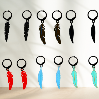 Imagen de 1 Par de Plumas Medianas Acero en Arracaditas Acero Color Negro Alta Durabilidad+20 Modelos y Colores Para Escoger CUPF&=X1PLu-Lopi