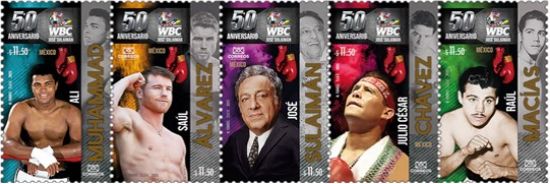 Imagen de Timbre postal: 50 aniversario Jose Sulaimán WBC (CMB) 