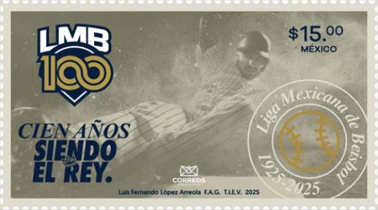 Imagen de Timbre postal: 100 años de la Liga Mexicana de Béisbol