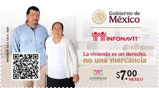 Imagen de Timbre postal: La vivienda es un derecho, no una mercancia (INFONAVIT)