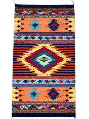 Picture of Zapotec Hand Woven Wool Rug, High Quality Geometric 80x150 Cm Accent Tapestry 