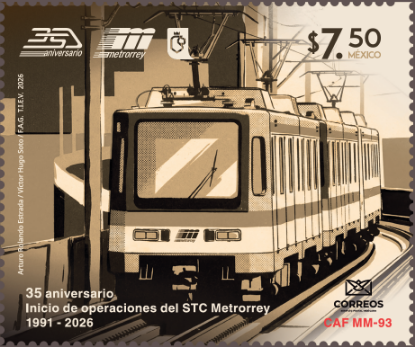 Imagen de Timbre Postal "35 años del inicio de operación de la línea 1 del Sistema de Transporte Colectivo Metrorrey"