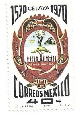 Imagen de ESTAMPILLA 400 AÑOS DE LA CIUDAD DE CELAYA GUANANJUATO , ESCUDO DE ARMAS 1970