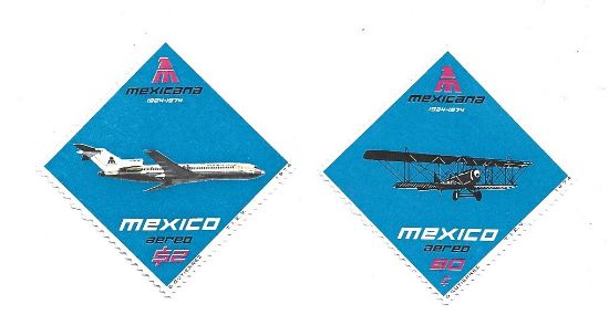 Imagen de ESTAMPILLAS EN ROMBOS MEXICANA DE AVIACION 1970