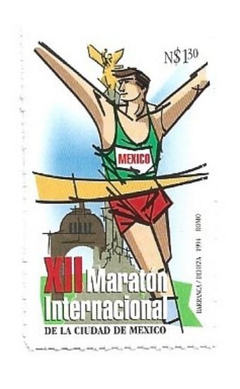 Imagen de ESTAMPILLA XII MARATON CDMX 1994 RULETEADA MINT