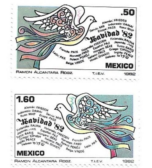 Imagen de SERIE DE ESTAMPILLAS NAVIDAD 1982 PALOMAS DE LA PAZ 