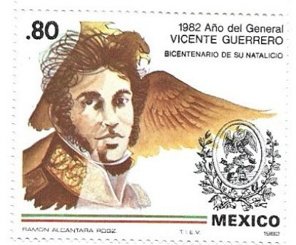 Imagen de ESTAMPILLA BICENTENARIO DE VICENTE GUERRERO 1982 
