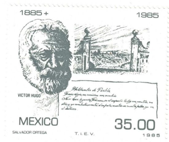 Imagen de ESTAMPILLA ANIVERSARIO DE VICTOR HUGO EMITIDA EN MEXICO EN 1985 NUEVA.