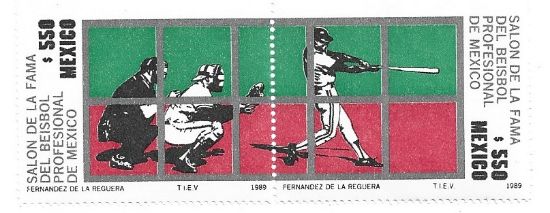 Imagen de ESTAMPILLAS SE TENANT SALON DE LA FAMA DE BEISBOL MEXICO 1989 NUEVAS