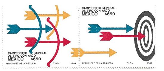 Imagen de ESTAMPILLA EN SE TENANT CAMPEONATO MUNDIAL DE TIRO CON ARCO 1989 NUEVAS