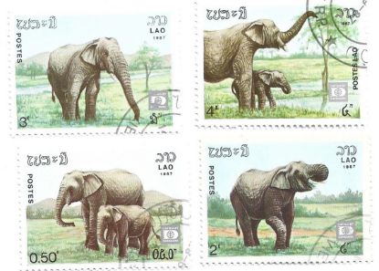 Imagen de ESTAMPILLAS DE LAOS FAUNA ELEFANTES 1987