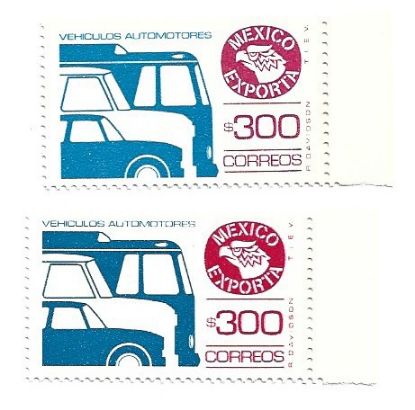 Imagen de ESTAMPILLA SERIE MEXICO EXPORTA VEHICULOS $300 10MA SERIE AZUL CLARO Y AZUL OSCURO NUEVAS